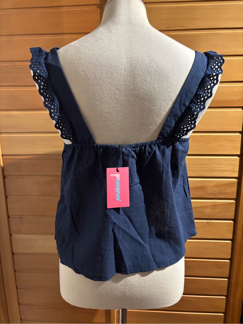 BNWT by Edikted Navy Eyelet-Trim Square Neck Tank